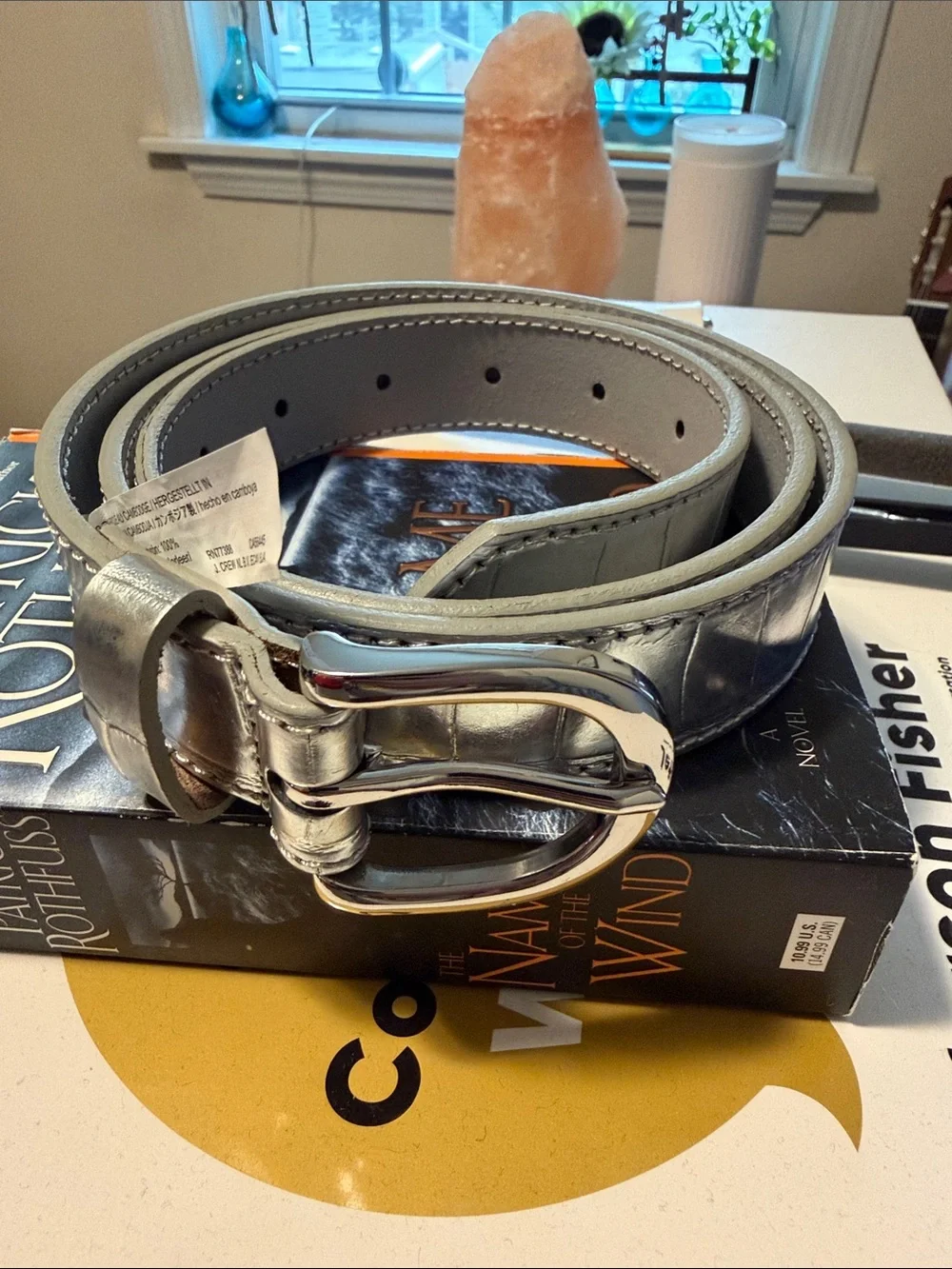 J. Crew Silver Metallic Leather Belt with Polished Buckle
